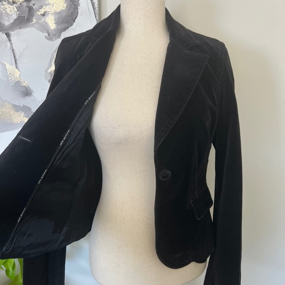 Vintage Esprit Blazer Womens 6 Black Velvet One Button Notch Lapel Jacket - Picture 5 of 11